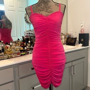 Guess Hot Pink Ruched Mini Dress